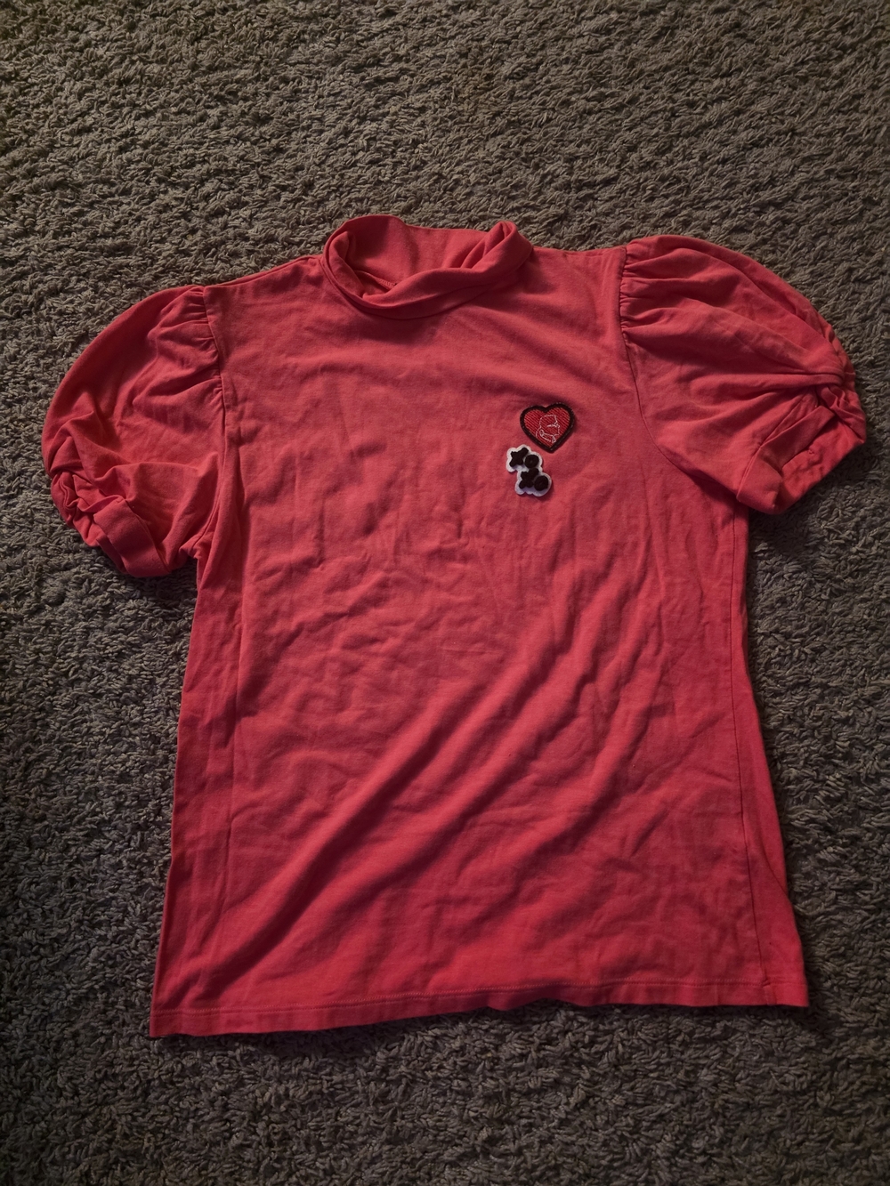 Karl Lagerfeld Pink Puff Sleeve Tee with Heart Patch